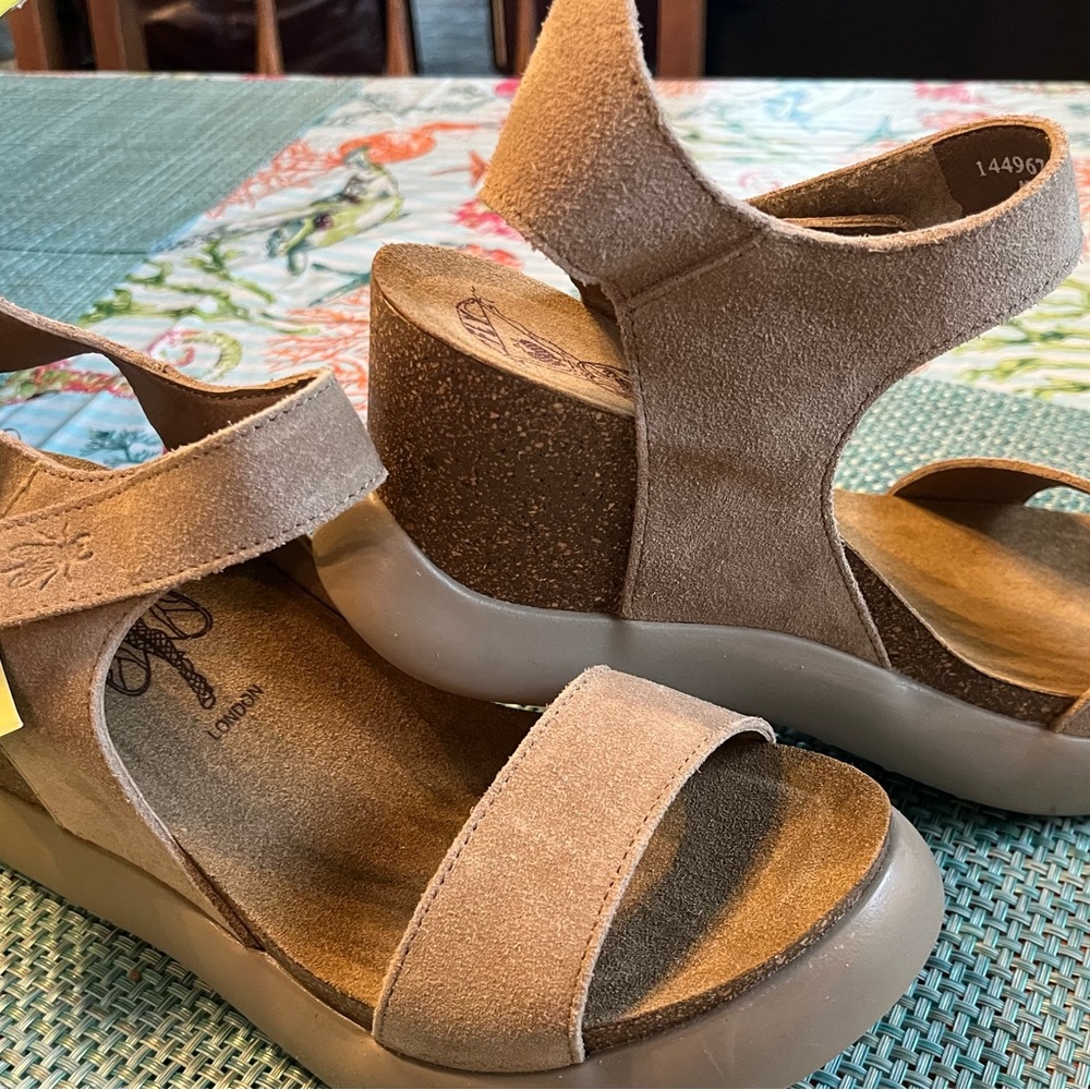Fly London Taupe Suede GOGO967FLY Wedge Sandals
